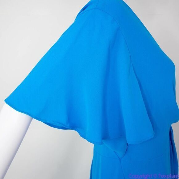 ADRIANNA PAPELL Blue Twist Front High low Flutter Sleeve Fit Flare Dress, 14W - Picture 12 of 16